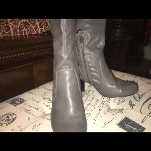 Gray mid calf boots